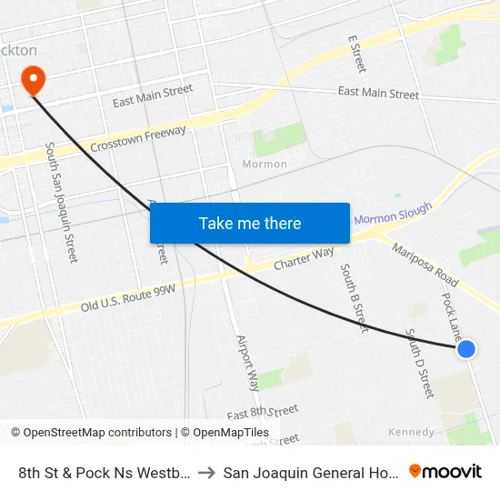 8th St & Pock Ns Westbound to San Joaquin General Hospital map