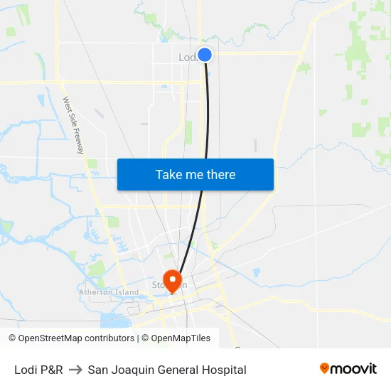 Lodi P&R to San Joaquin General Hospital map