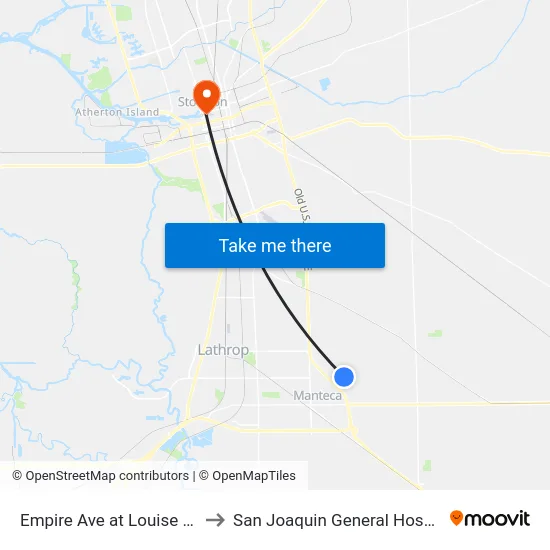 Empire Ave at Louise Ave to San Joaquin General Hospital map