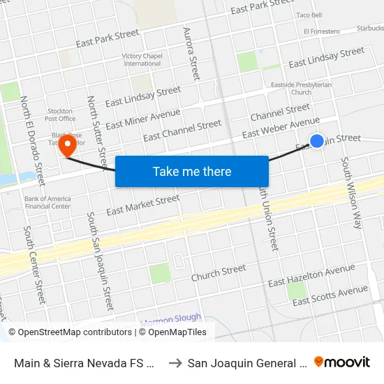 Main & Sierra Nevada FS Westbound to San Joaquin General Hospital map