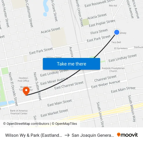 Wilson Wy & Park (Eastland Plz.) Fs/Nb to San Joaquin General Hospital map