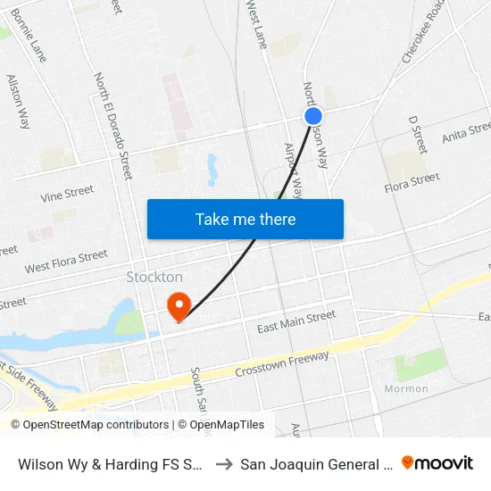 Wilson Wy & Harding FS Southbound to San Joaquin General Hospital map