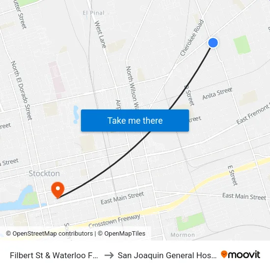 Filbert St & Waterloo Fs/Sb to San Joaquin General Hospital map