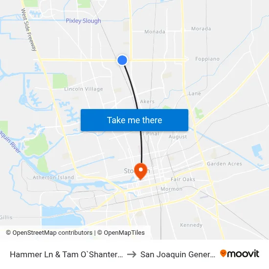 Hammer Ln & Tam O`Shanter FS Westbound to San Joaquin General Hospital map