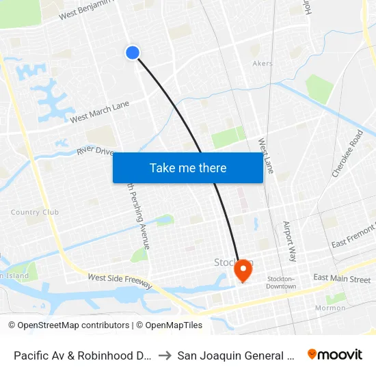 Pacific Av & Robinhood Dr Ns/Nb to San Joaquin General Hospital map