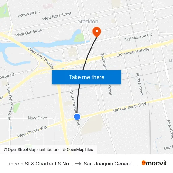 Lincoln St & Charter FS Northbound to San Joaquin General Hospital map