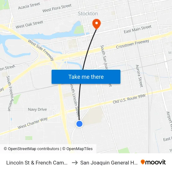 Lincoln St & French Camp Fs/Sb to San Joaquin General Hospital map