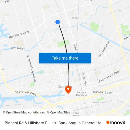 Bianchi Rd & Hillsboro Fs/Wb to San Joaquin General Hospital map