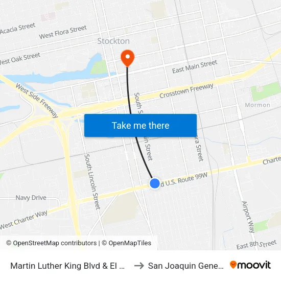 Martin Luther King Blvd & El Dorado St Ns/Wb to San Joaquin General Hospital map
