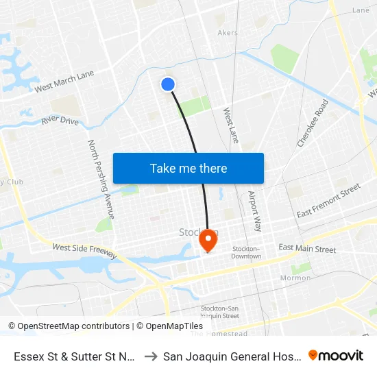 Essex St & Sutter St Ns/Eb to San Joaquin General Hospital map