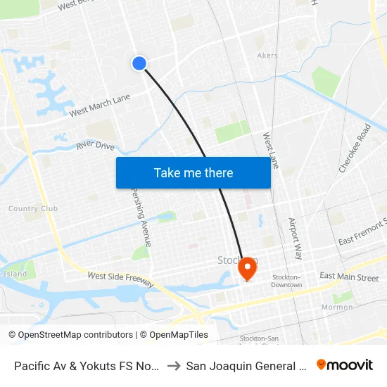 Pacific Av & Yokuts FS Northbound to San Joaquin General Hospital map