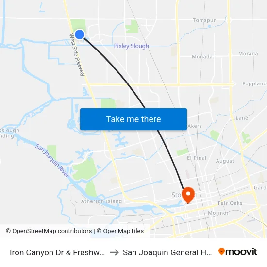 Iron Canyon Dr & Freshwater Pl to San Joaquin General Hospital map