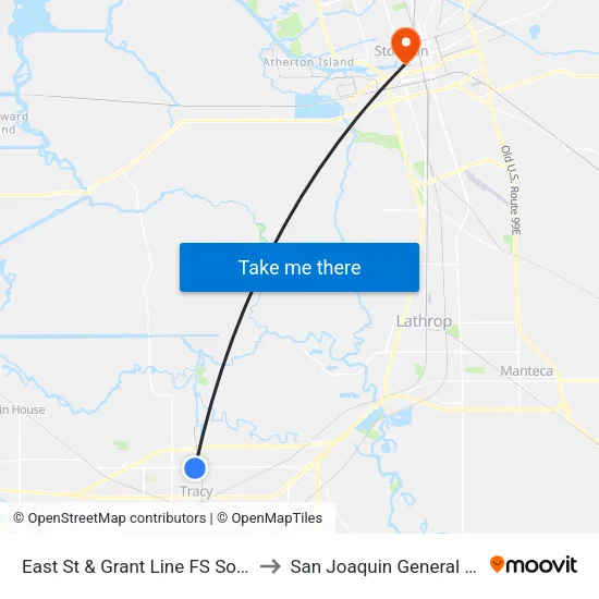 East St & Grant Line FS Southbound to San Joaquin General Hospital map