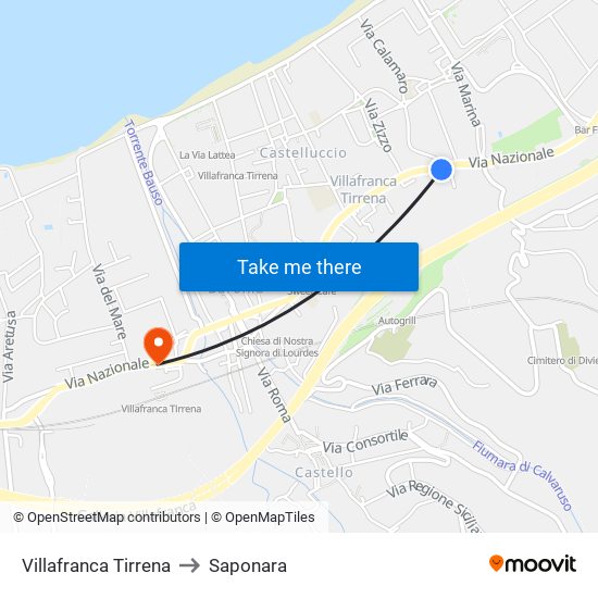 Villafranca Tirrena to Saponara map