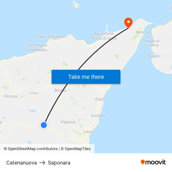 Catenanuova to Saponara map