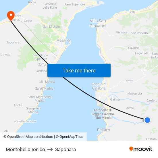 Montebello Ionico to Saponara map