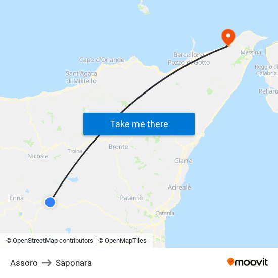 Assoro to Saponara map