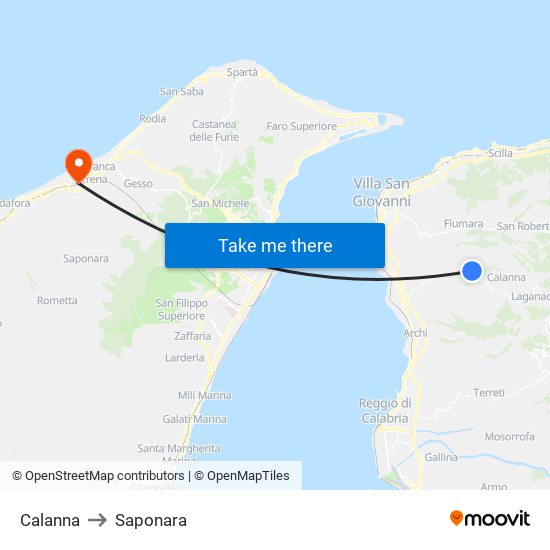 Calanna to Saponara map