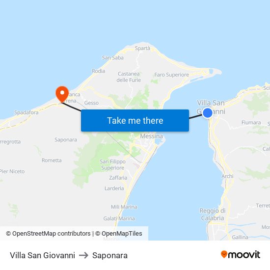 Villa San Giovanni to Saponara map