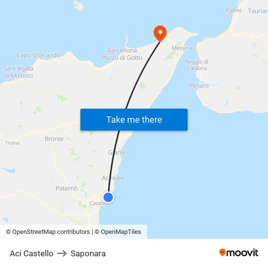 Aci Castello to Saponara map