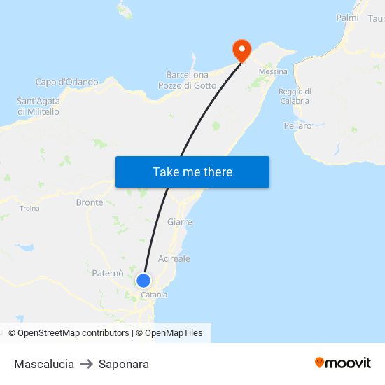 Mascalucia to Saponara map