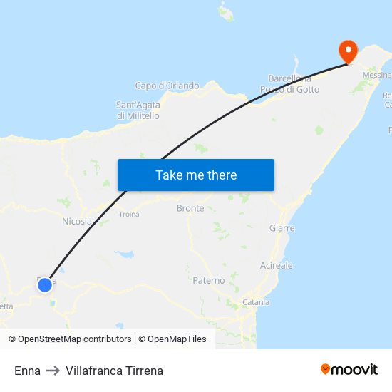 Enna to Villafranca Tirrena map