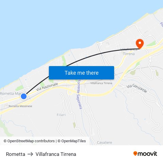 Rometta to Villafranca Tirrena map