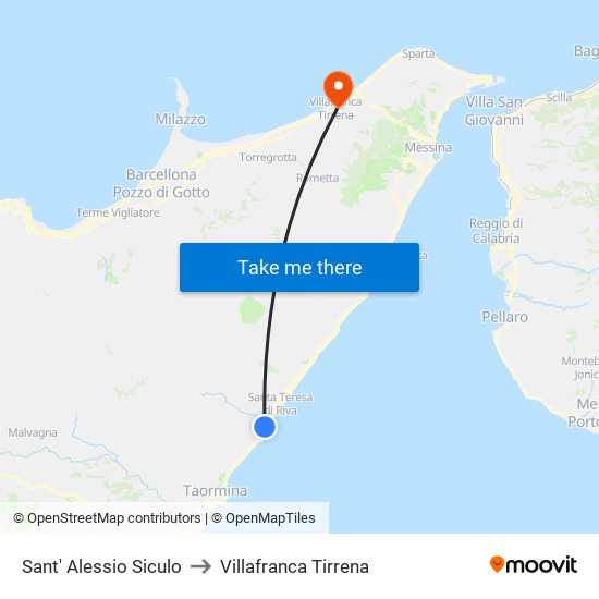 Sant' Alessio Siculo to Villafranca Tirrena map