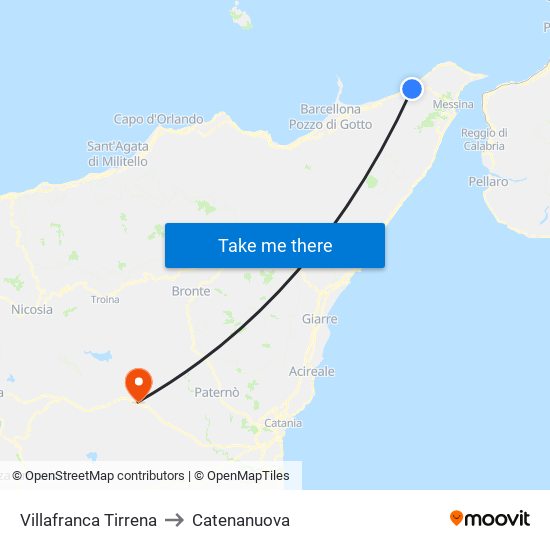 Villafranca Tirrena to Catenanuova map