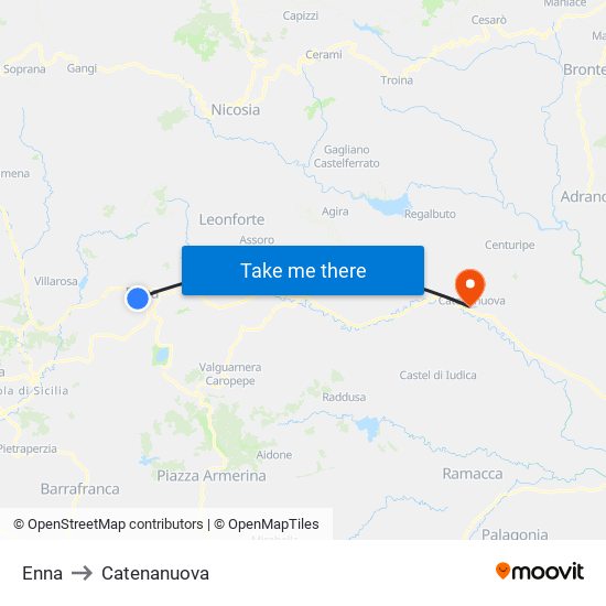 Enna to Catenanuova map