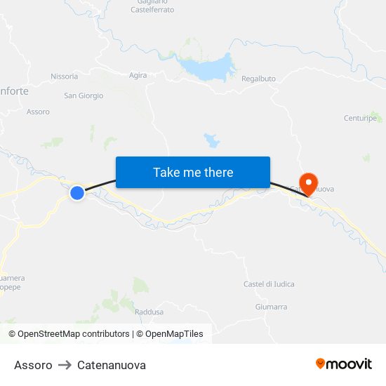 Assoro to Catenanuova map