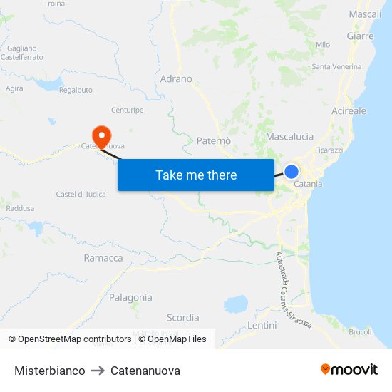 Misterbianco to Catenanuova map