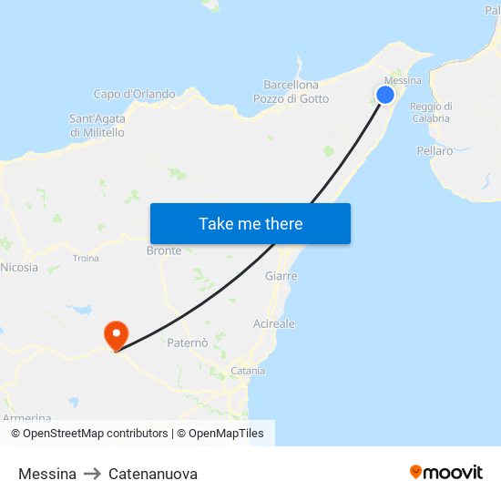 Messina to Catenanuova map