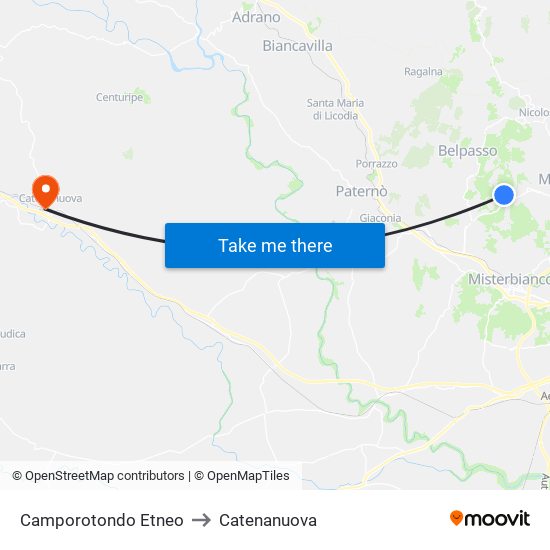 Camporotondo Etneo to Catenanuova map