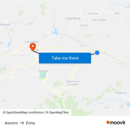 Assoro to Enna map