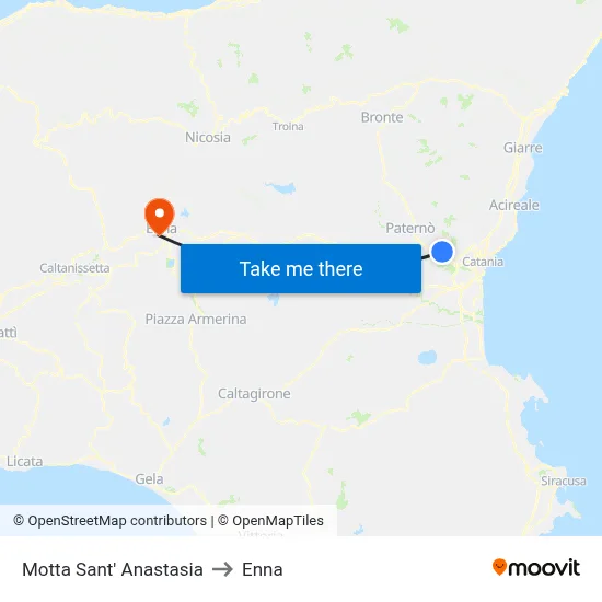Motta Sant' Anastasia to Enna map