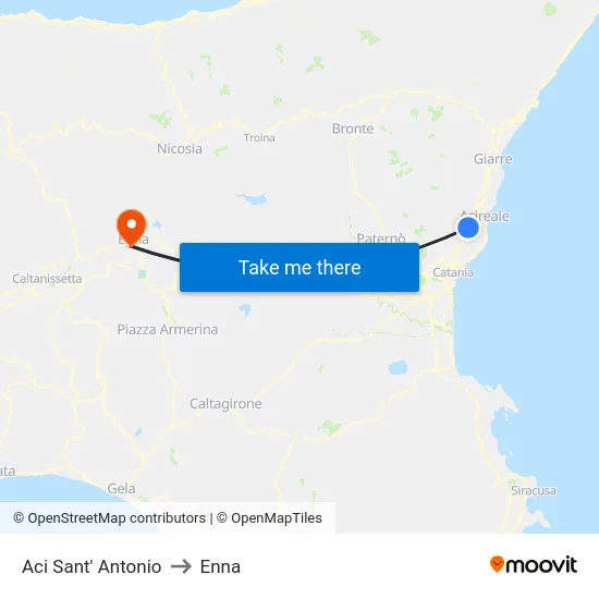 Aci Sant' Antonio to Enna map
