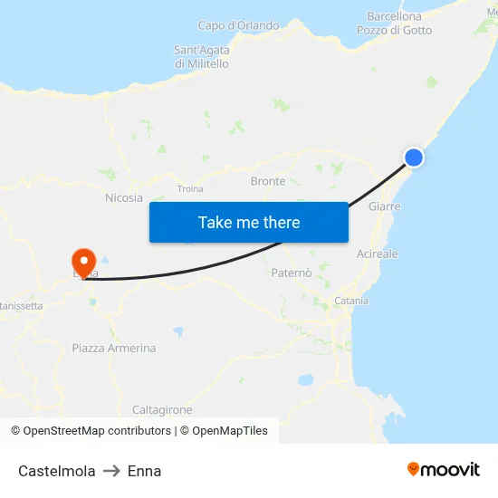 Castelmola to Enna map