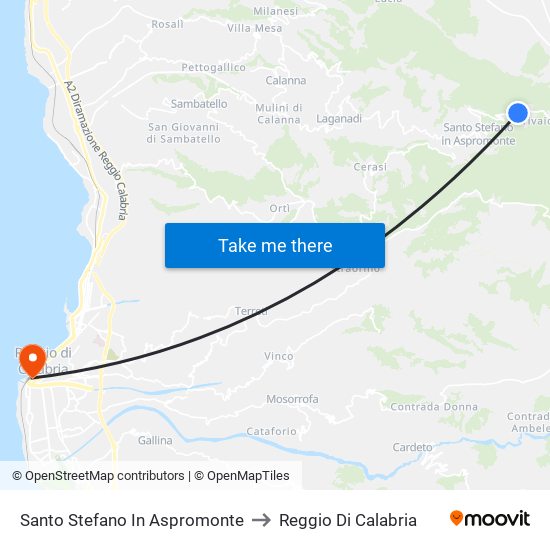 Santo Stefano In Aspromonte to Reggio Di Calabria map