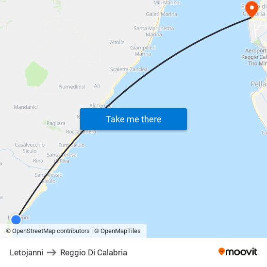 Letojanni to Reggio Di Calabria map