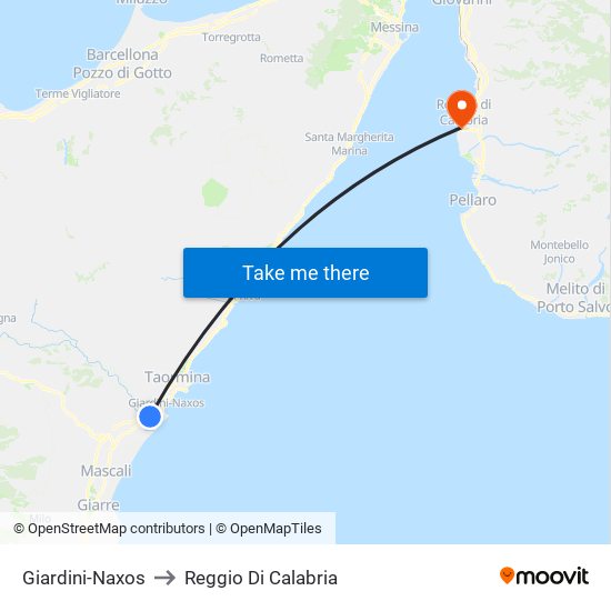 Giardini-Naxos to Reggio Di Calabria map