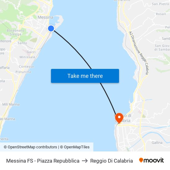 Messina FS - Piazza Repubblica to Reggio Di Calabria map