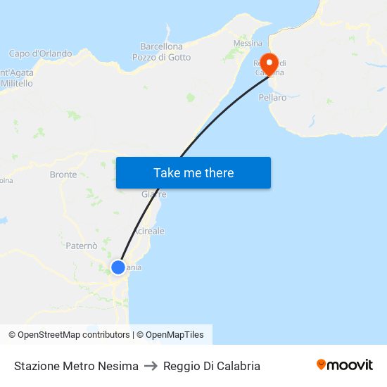 Stazione Metro Nesima to Reggio Di Calabria map