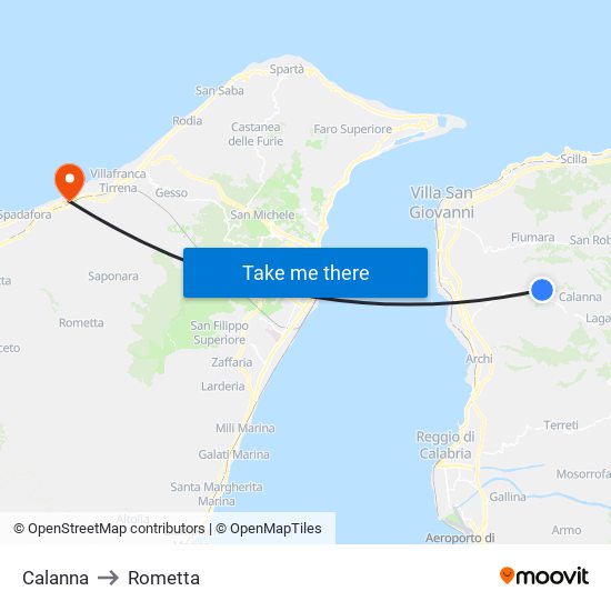 Calanna to Rometta map