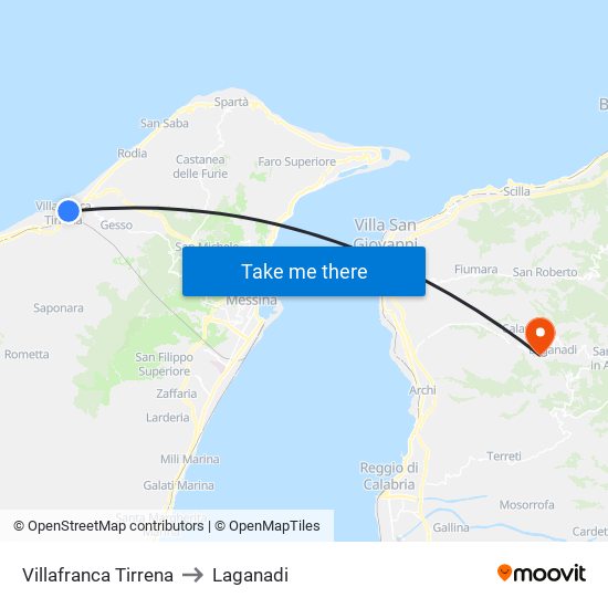 Villafranca Tirrena to Laganadi map