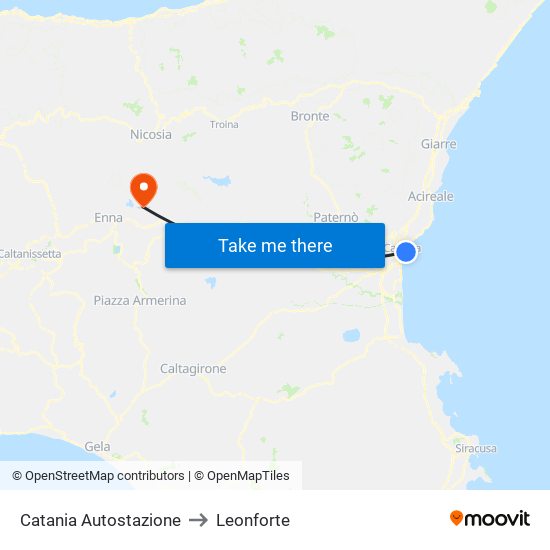 Catania Autostazione to Leonforte map