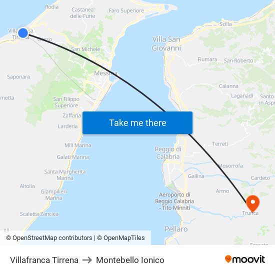 Villafranca Tirrena to Montebello Ionico map
