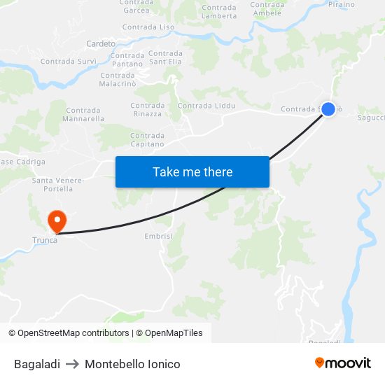 Bagaladi to Montebello Ionico map