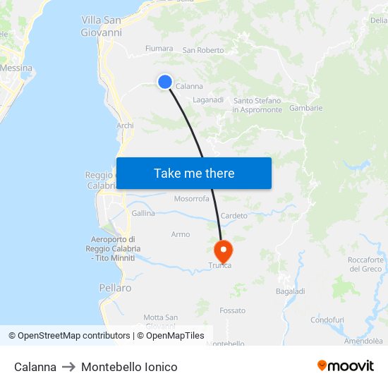 Calanna to Montebello Ionico map