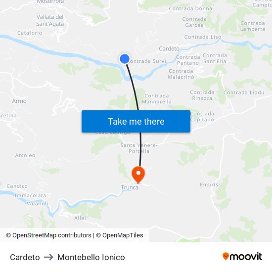 Cardeto to Montebello Ionico map
